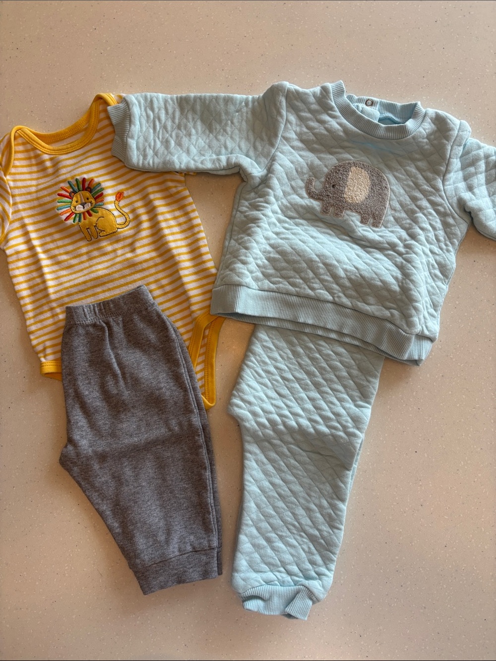 Little Me Elephant Set & Pants Set with Yellow Striped Lion Onesie